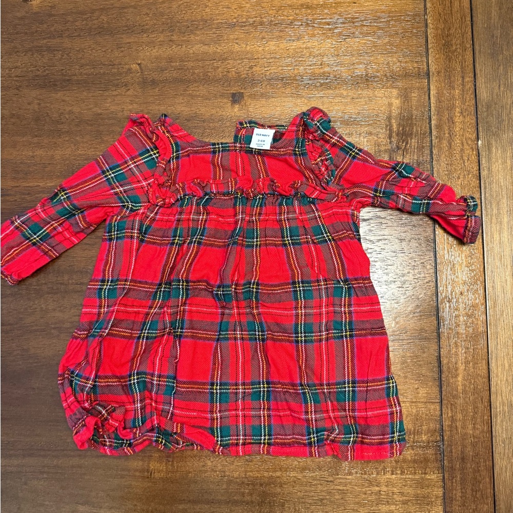 Old Navy Red and Green Plaid Blouse with Smocked Bodice